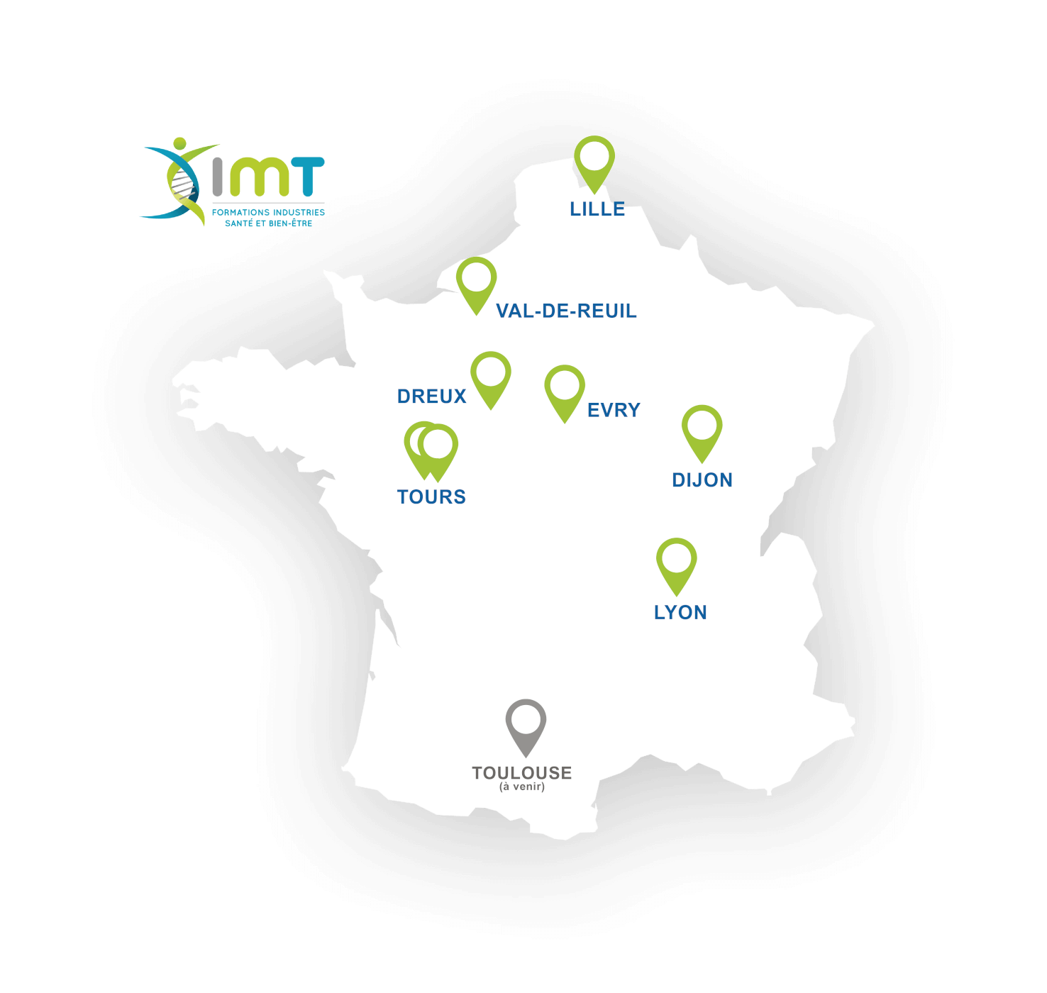Carte de France Etablissement Groupe IMT mars 2023 logo 1